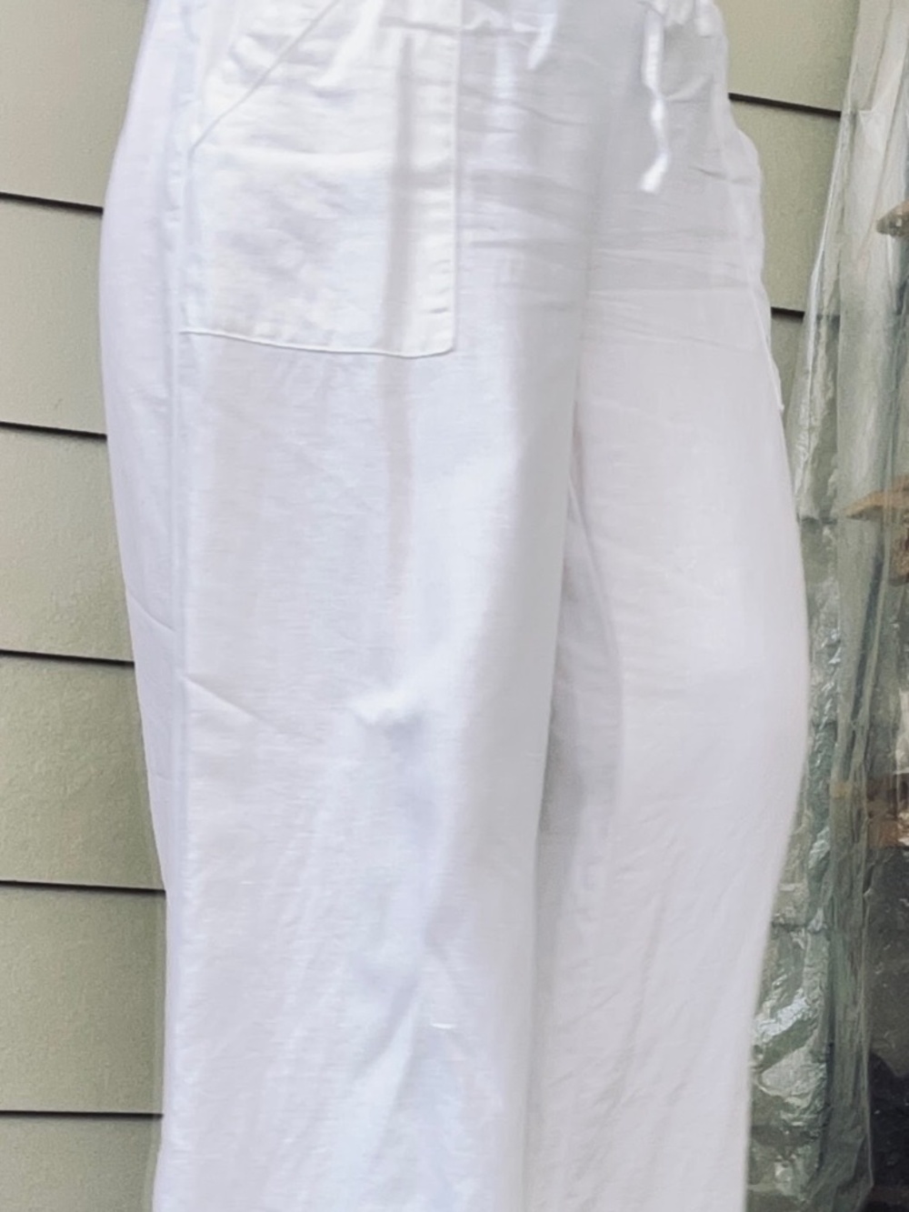 White Wide Leg Cropped Pull - On Pants| Linen Look - Picture 7 of 7